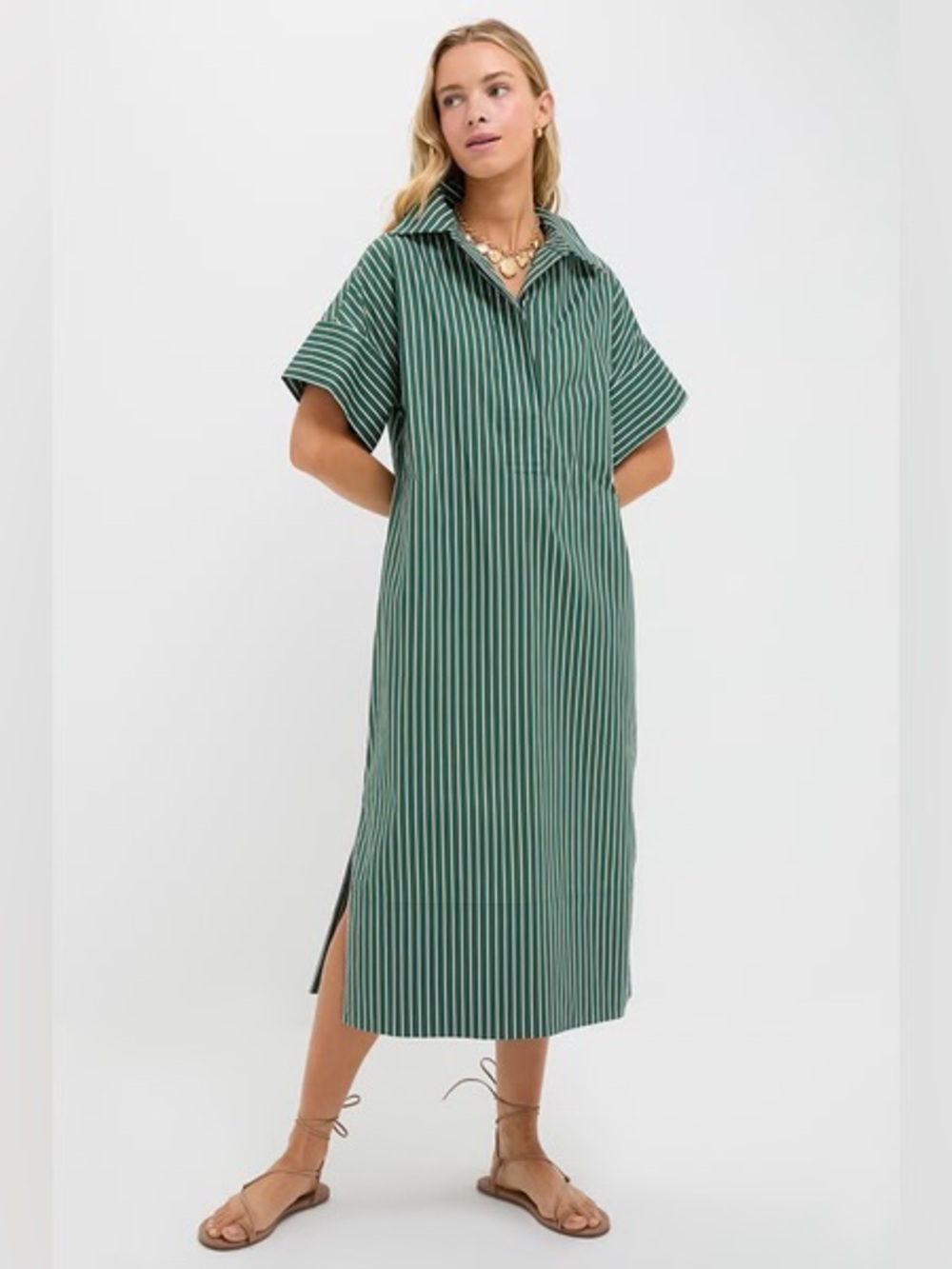 Pomander Place Green Stripe Reina Midi Dress